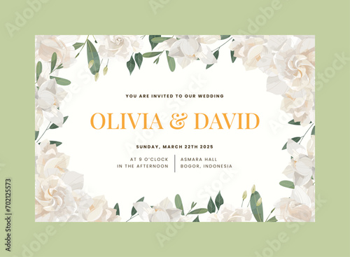 Cream Gardenia Flower Wedding Invitation Template