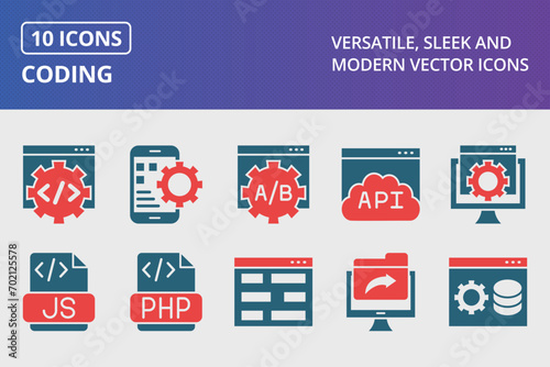 Coding Glyph Two Color Icons Set
