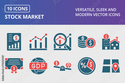 Stock Market Glyph Two Color Icons Set