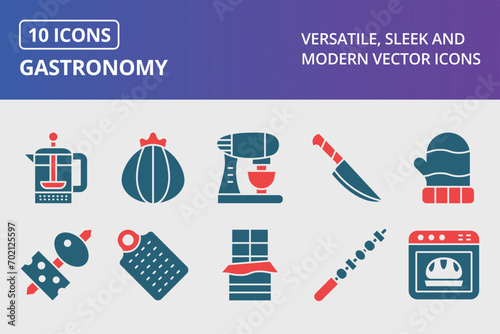 Gastronomy Glyph Two Color Icons Set