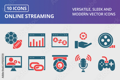 Online Streaming Glyph Two Color Icons Set