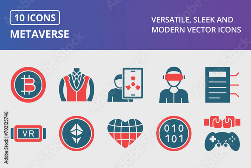 Metaverse Glyph Two Color Icons Set