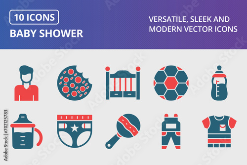 Baby Shower Glyph Two Color Icons Set