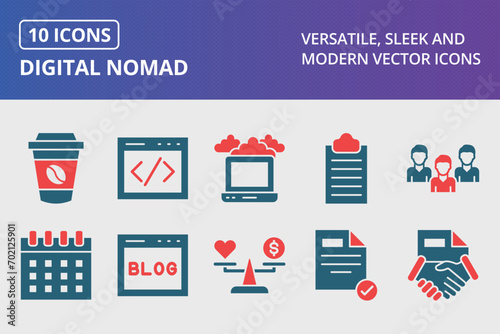 Digital Nomad Glyph Two Color Icons Set