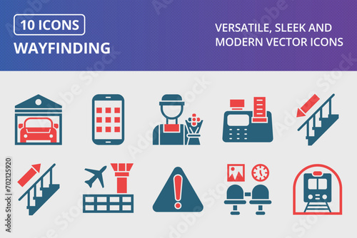 Wayfinding Glyph Two Color Icons Set