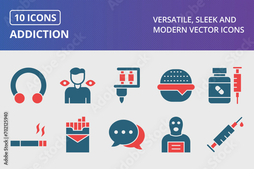 Addiction Glyph Two Color Icons Set
