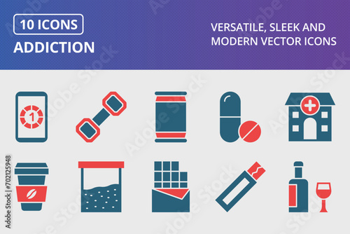 Addiction Glyph Two Color Icons Set