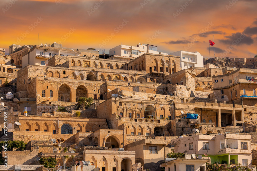 Ancient and stone houses of Old Mardin (Eski Mardin) with Mardin Castle, Located South Eastern of Turkey