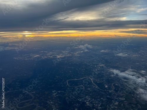 Airplane view above clouds. Clouds in the sky.