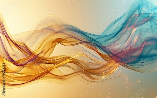 Imagine a visually captivating scene where color waves flow neatly on a luxurious golden background. The liquid background features smooth curved shapes with transparent waves, creating an elegant and