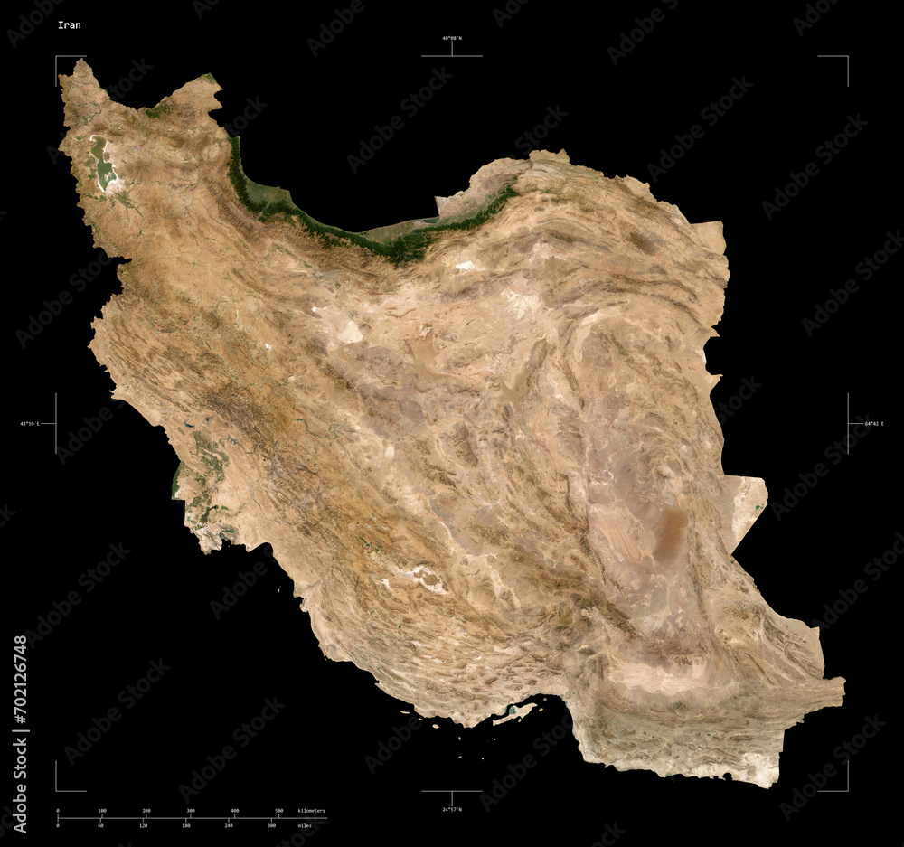 Obraz premium Iran shape isolated on black. Low-res satellite map