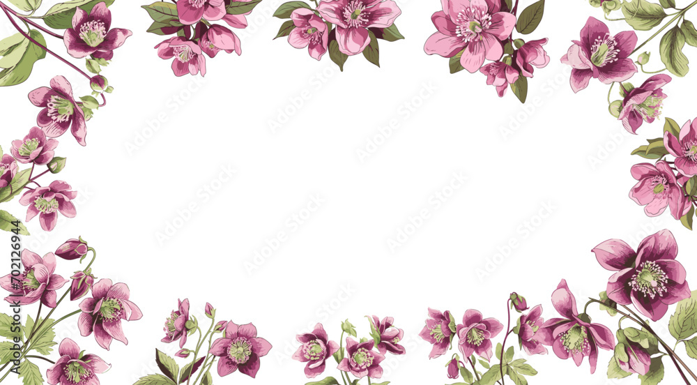 background of spring hellebore flowers. negative free space for text on transparent backdrop. border.