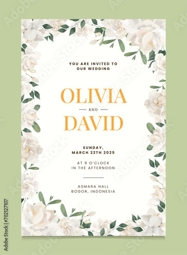 Cream Gardenia Flower Wedding Invitation Template