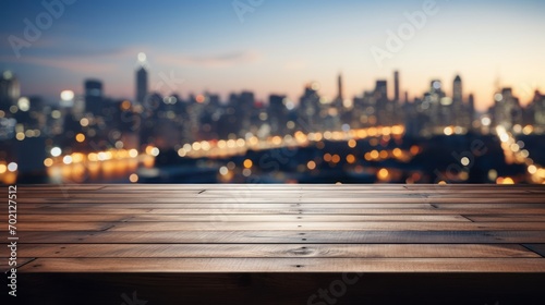 Cityscape View from Wooden Deck at Night