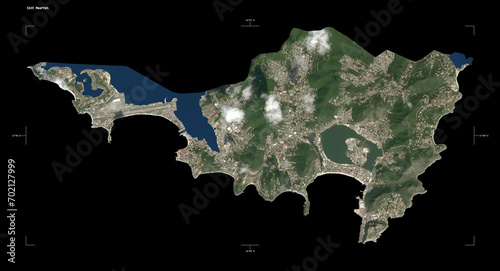 Sint Maarten shape isolated on black. Low-res satellite map