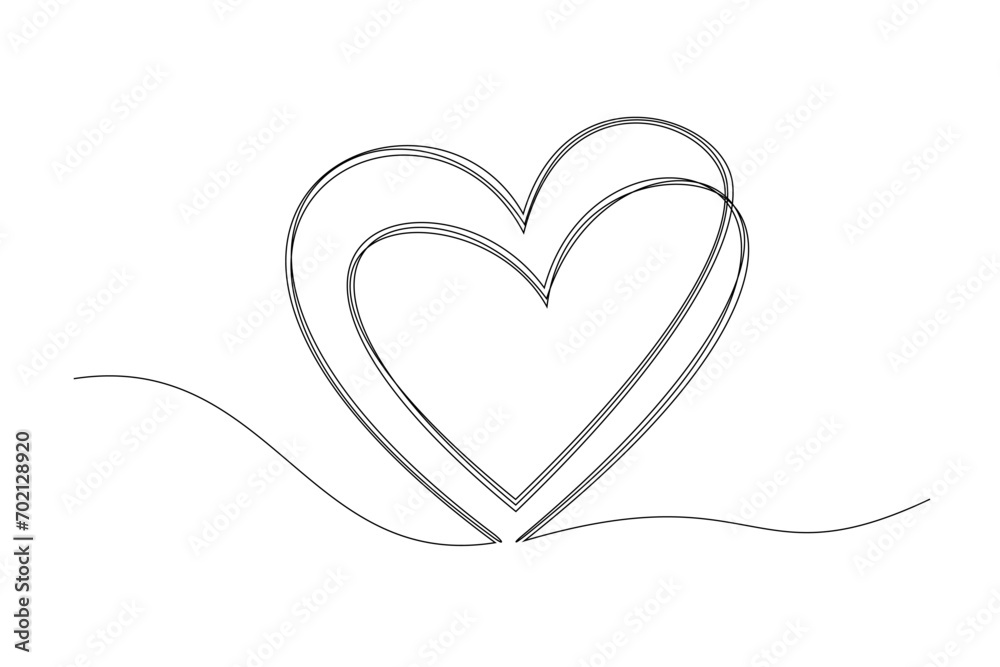 Continuous one line drawing of two hearts. Hand drawing of two hearts collide symbol. 