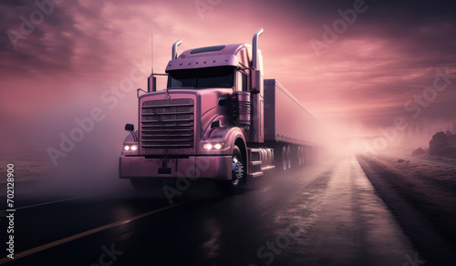 An American truck is traveling on the highway  engaged in freight transportation  generation AI