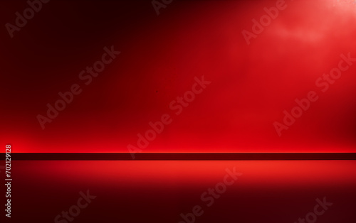 empty red room with wall, floor and spotlights background with copy space