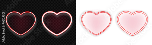 Red neon light heart shape valentine card illustration, transparent png, eps