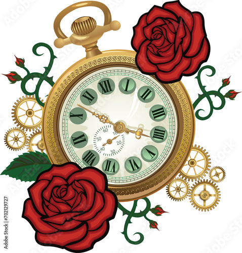 The clock and rose tattoo
