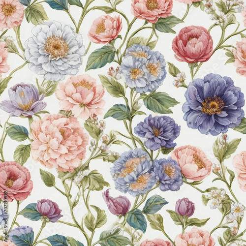 Seamless pink Flower Leaf Pattern Floral Summer fabric print Wallpaper off white Background Design. Decorative Spring Textile Illustration. Retro Vintage Decoration Art.Nature Abstract Texture Graphic