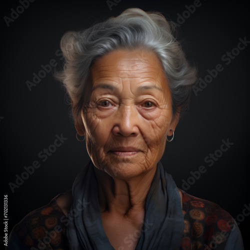 Portrait of an elderly woman with mixed ethnic traits in a photorealistic style © DO
