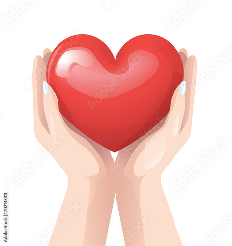 Hands holding a heart. Heart in hands. Drawn heart. Isolated on a transparent background.