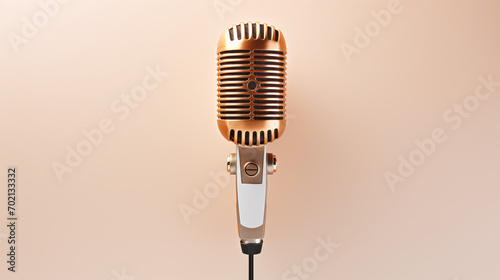 Close up of a vintage, retro golden microphone on a clear background