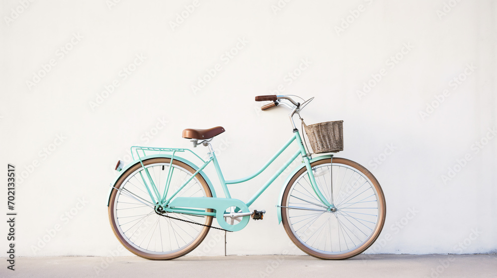 colored Retro vintage city bike against a bright wall 