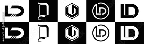  LD logo. L D design. White LD letter. LD, L D letter logo design. L D letter logo design in FIVE, FOUR, THREE, style. letter logo set in one artboard. L D letter logo vector design.	
