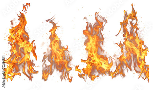 Burning fire flames isolated on transparent background. Set of glowing fires and hot sparks collection design elements for fireplace, Fire flames isolated. PNG transparency photo