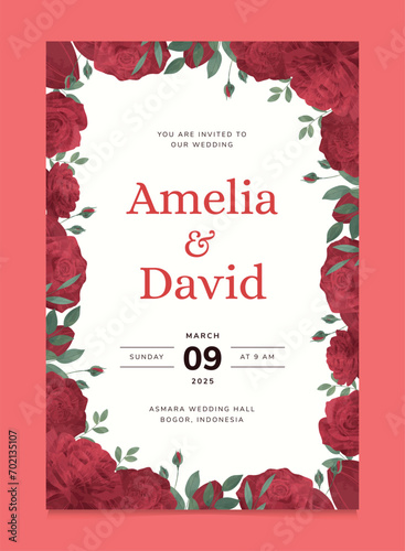 Red Rose Flower Wedding Invitation Template