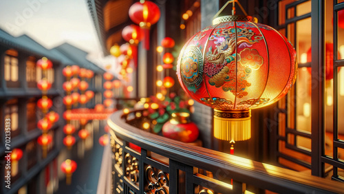 red chinese pattern lantern Chinese New Year background, AI Generate image