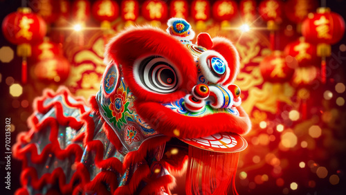 Performing a lion dance at the festival Chinese New Year background, AI Generate image © chopoo