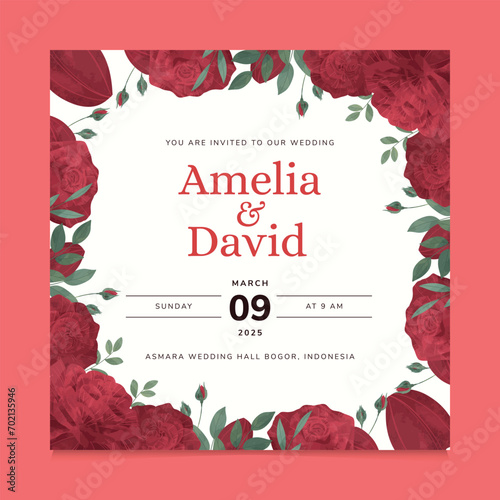 Red Rose Flower Wedding Invitation Template