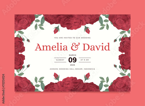 Red Rose Flower Wedding Invitation Template