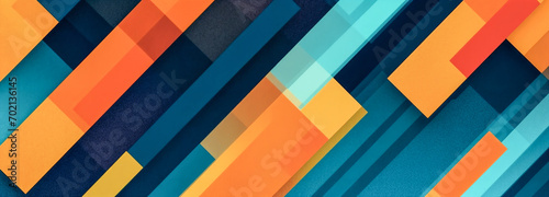 a colorful abstract background with a diagonal pattern of orange and blue squares and rectangles on a black background,  triadic color scheme, computer graphics, geometric abstract art, generative ai photo