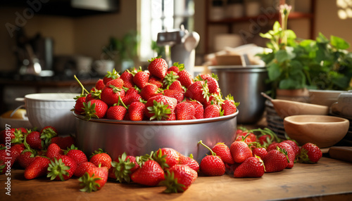 Recreation of red strawberries in a bowl