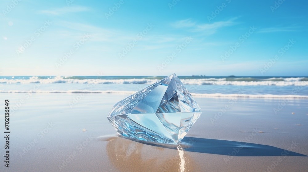 A landscape with blue waves and gems. Diamond. Generative AI A landscape with blue waves and gems. Diamond. Generative AI
