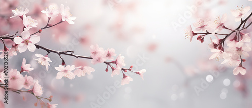 Spring themed background, cherry tree branches, bokeh, empty space, soft and vibrant colors photo