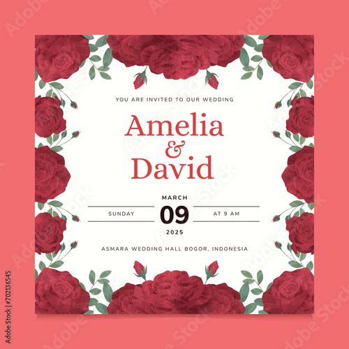 Red Rose Flower Wedding Invitation Template