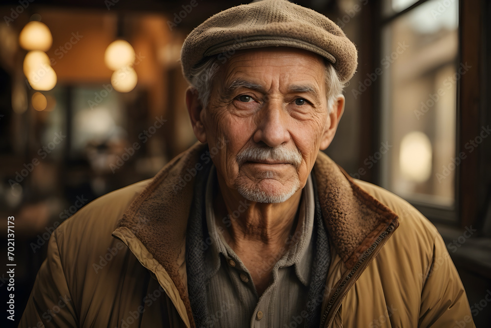 A portrait of a senior old grandpa with grey hair - obrazy, fototapety, plakaty 