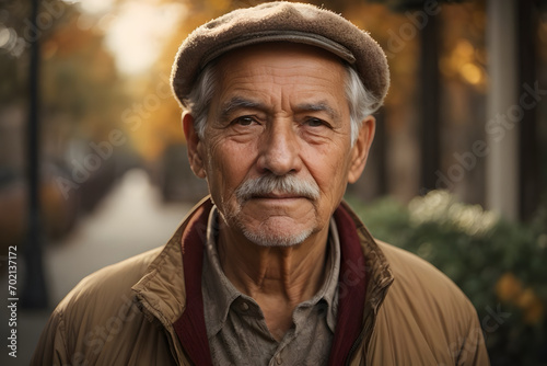 A portrait of a senior old grandpa with grey hair