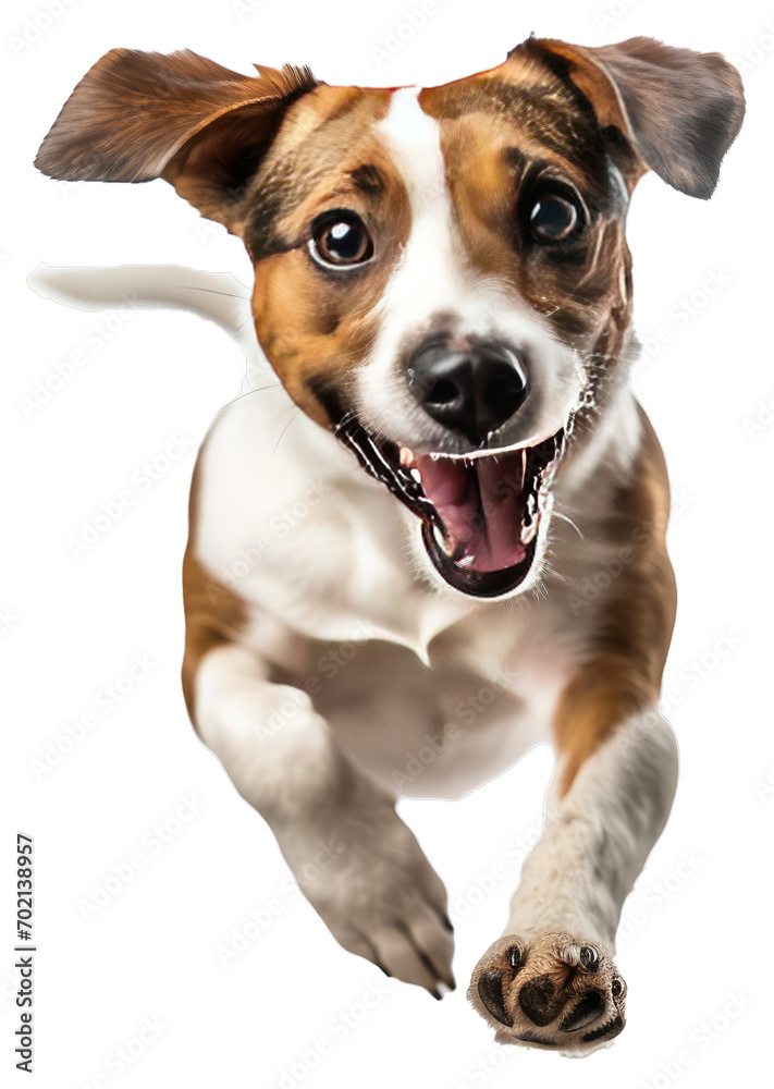 Cute playful doggy or pet is playing and looking happy. Concept of motion, action, movement. cutout dog