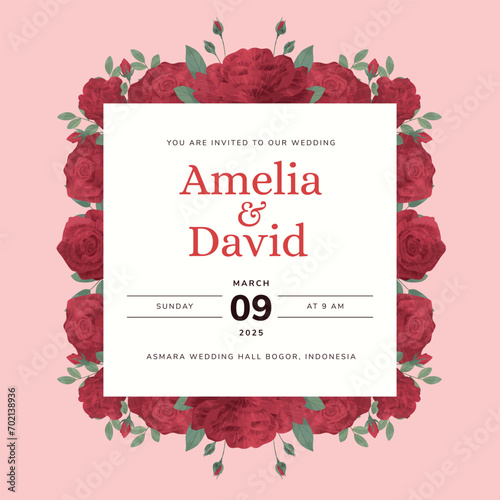 Red Rose Flower Wedding Invitation Template