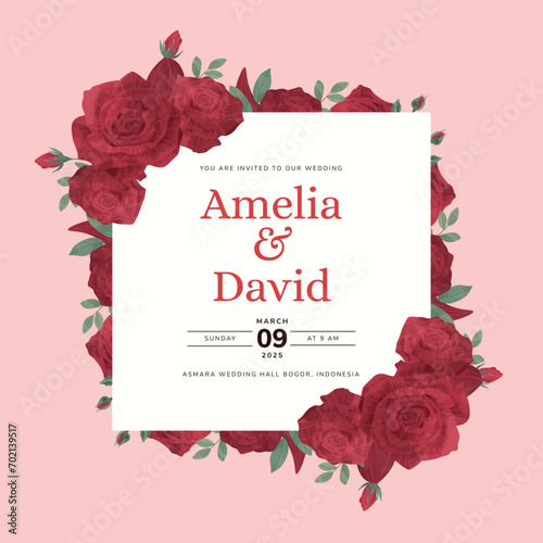 Red Rose Flower Wedding Invitation Template