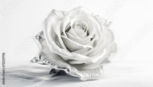 Portret białej, abstrakcyjnej Róży na białym tle. Kartka, dekoracja, tapeta. Generative AI