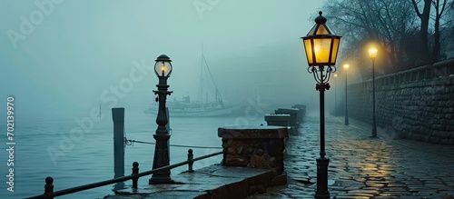 Bollard light in a harbor o...