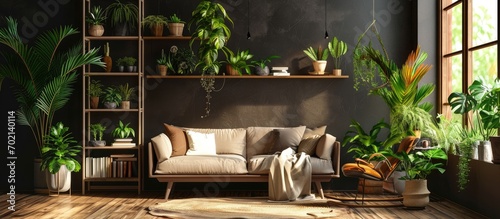 Beige sofa in a simple desi...