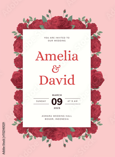 Red Rose Flower Wedding Invitation Template